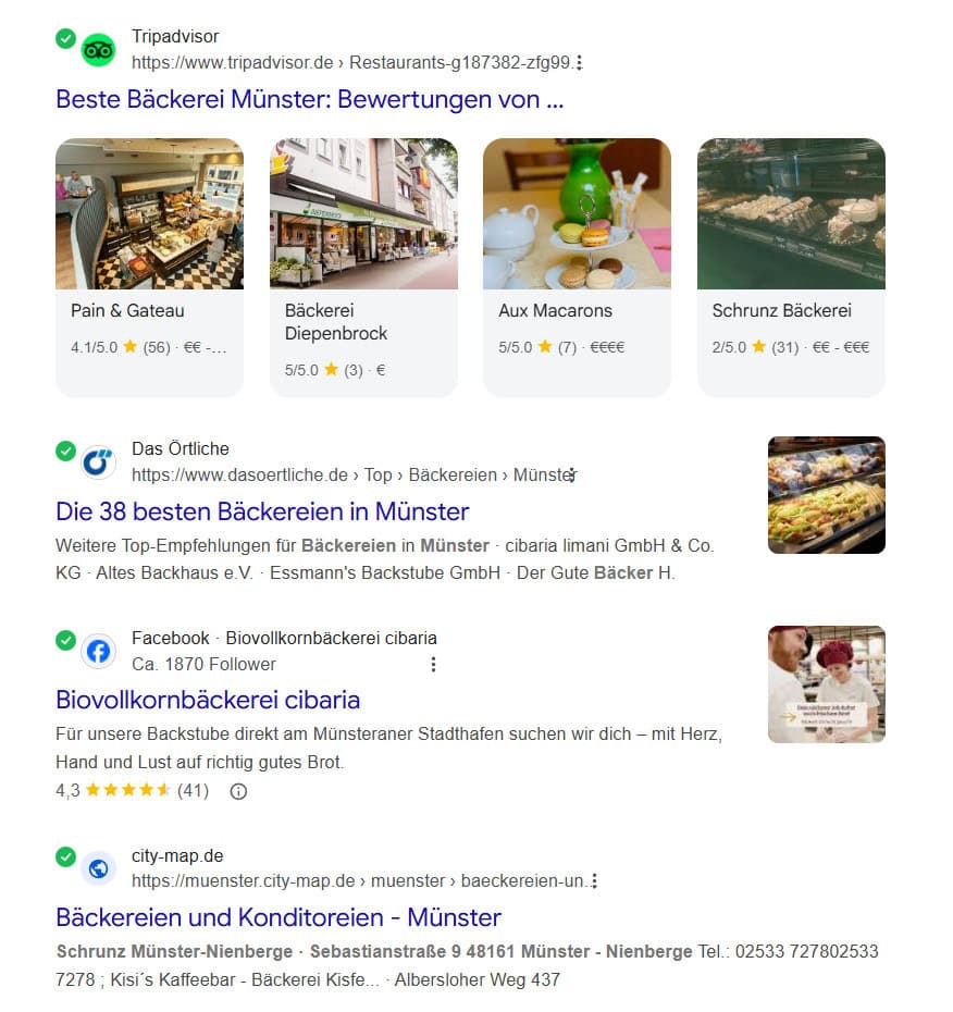 Sichtbarkeit in der KI Suche 04 Google Suche Verzeichnisse Baeckerei Muenster